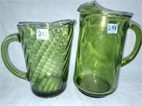 Hazel-Atlas Vintage Green Pitchers. Lot of 2.