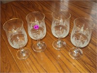 4 Nice Etched Wine Glasses