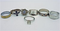 (7) Silver Tone Rings with Variety of Gemstones