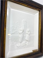 Bas relief type framed art sculpture of children
