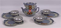 China tea set for 4, stacking teapot, blue luster