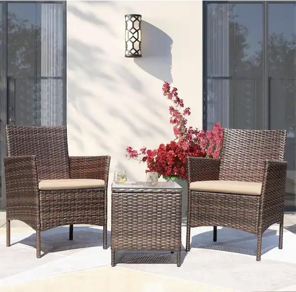 3-Pieces Patio Furniture PE Rattan Outdoor