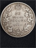 1919 Canadian Fifty Cent Silver Coin