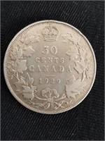 1920 Canadian Fifty Cent Silver Coin