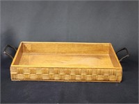WOVEN RATAN STYLE WOODEN SERVING TRAY