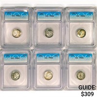 [6] Roosevelt Silver Dimes ICG PR 1950-1953