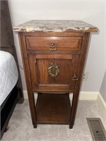 Antique Oak Side Table Marble Top with drawer and