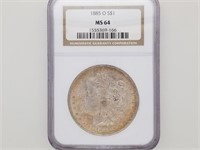 1885 O Morgan silver dollar graded MS64 by NGC