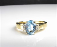 18K Yellow Gold Lady's Aquamarine, Diamond Ring