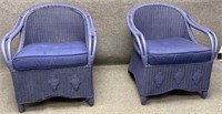 Pair of Vintage Blue Wicker Chairs