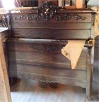 Antique Oak carved bed complete w/headboard,