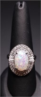 Sterling oval cut opal ring, lab created