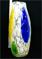 11in white/blue/yellow/green glass vase