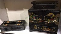 Chinese jewelry box with geisha girl, tin tissue