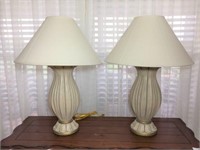 Two Taupe Painted Metal Table Lamps