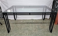 59x36x30 glass top table w/iron legs