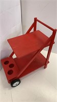 Red Rolling Wood Garden Or Bar Cart