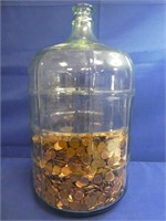 Large Jar Of Penny Coins 19" H Actual Weight Of ,