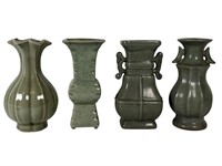 4 Chinese Crackle Glaze Vases