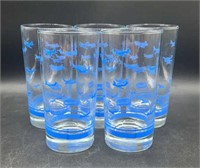 5 Vintage Blue Aircraft Highball Glasses