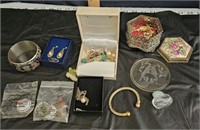 box of misc jewelry & other