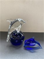 (2) Crystal Dolphin Figures