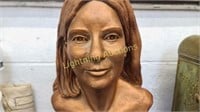 PAINTED BRONZE TONE TERRACOTTA CLAY BUST OF WOMAN