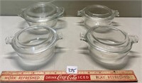 FOUR COVERED PYREX OVENWARE