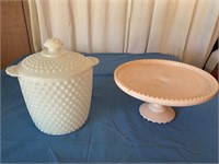 Milk Glass Biscuit Jar & Cake Pedestal