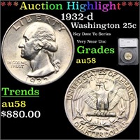 *Highlight* 1932-d Washington 25c Graded au58