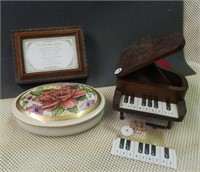 Wooden music box, Ceramic lidded dish