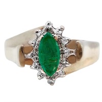 Emerald & Diamond Halo Ring 10k Yellow Gold