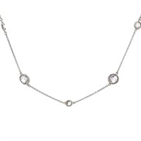 35" Crystal Bead Station Necklace Sterling Silver