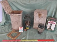2pc Vintage Coleman Lanterns in Wood Lantern Boxes