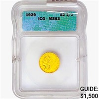 1929 $2.50 Gold Quarter Eagle ICG MS63