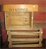 (3) Old wood boxes and crates including Schatz