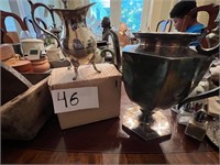 SILVER PITCHER AND METAL VASE