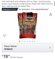 Jack Link’s Beef Jerky, Original, (2) 9 oz. Bags