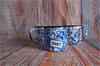 Vintage Blue & White swirl graniteware 3pc Cups