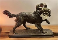Heavy Bronze Hunting Dog & Bird Sculpture