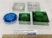 Anchor Hocking emerald green ashtrays, 2 clear