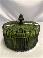 MCM EMERALD GREEN GLASS DIVIDED CANDY DISH.