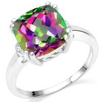 3.8CT Cushion Cut Mystic Topaz & Diamond Statement