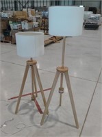 Lot of 2 Wood Floor Lamps- Adj Height 47"-59"