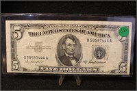 1953-A $5 Silver Certificate Legal Tender Bank