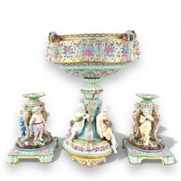 Attrib Meissen Cherub Centerpiece & Candlesticks