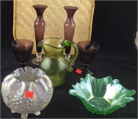 Seven Pieces of Colored Glass Items