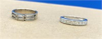 Pr of 14K White Gold Band Rings With Clear Stones