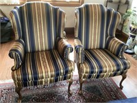 2 wing backed custom upholstered chairs