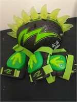 Kids helmet with spikes, elbow and shin pads